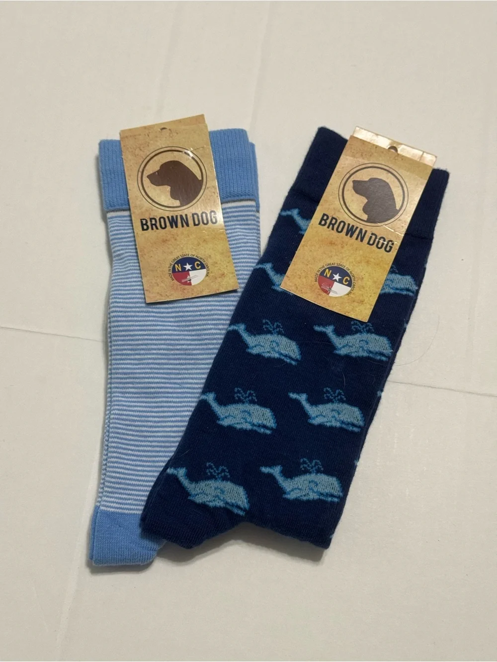 Brown Dog Hosiery Men's Patterned Crew Socks Set (Striped and Whale Print)